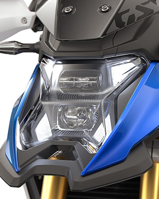 O farol LED com luz de circulação diurna da F 450 GS da BMW Motorrad