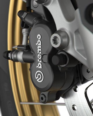 Vemos o sistema de travagem Brembo.