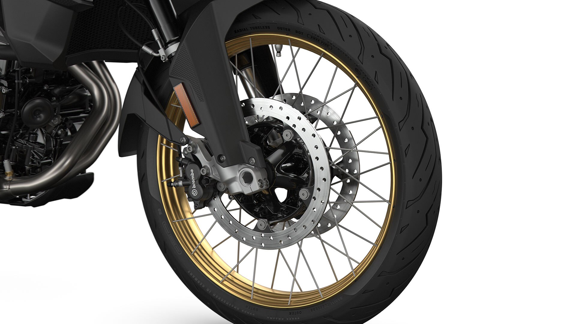 Vemos as jantes em anodizado dourado.