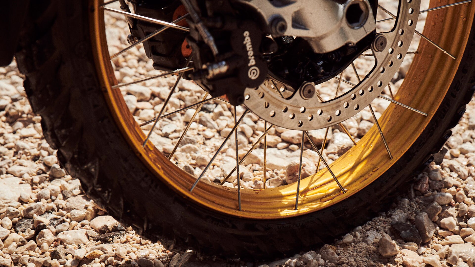 Detalhe da roda dianteira do novo BMW F 850 GS Adventure