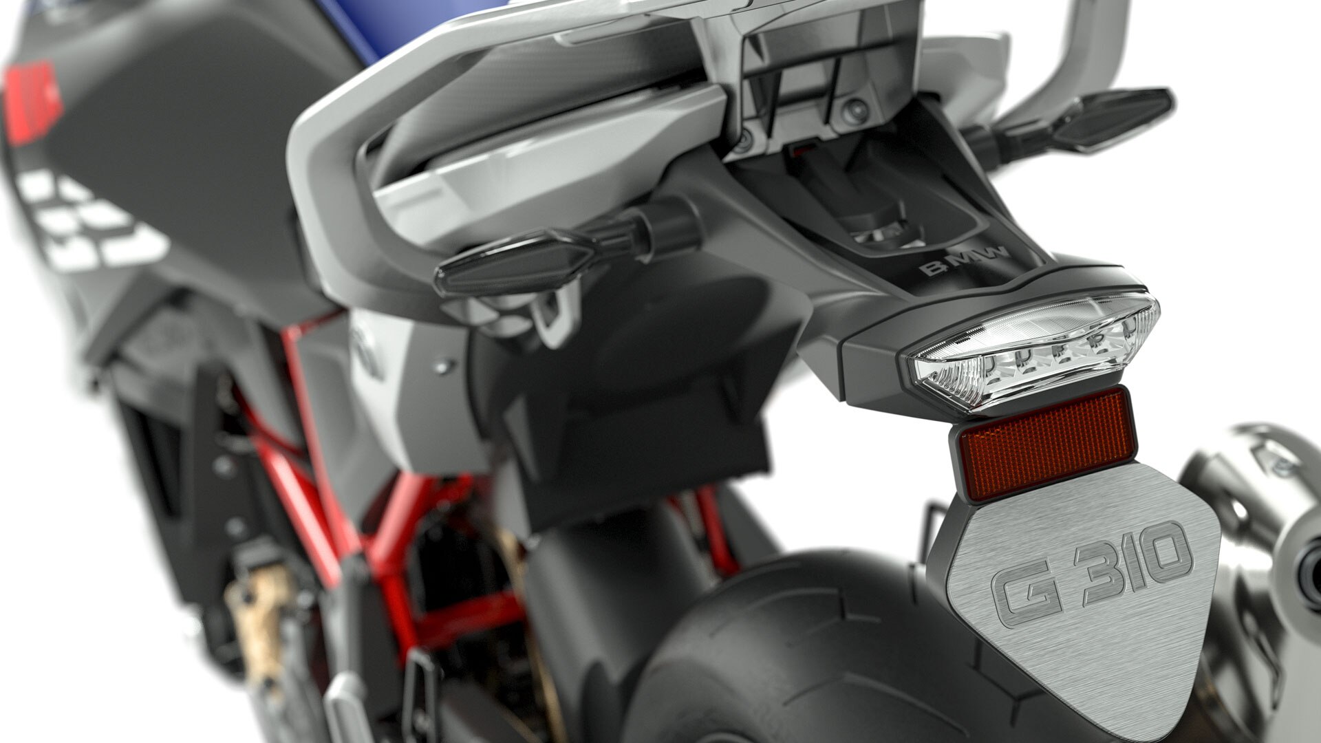 Vemos o suporte da placa de matrícula da G 310 GS.