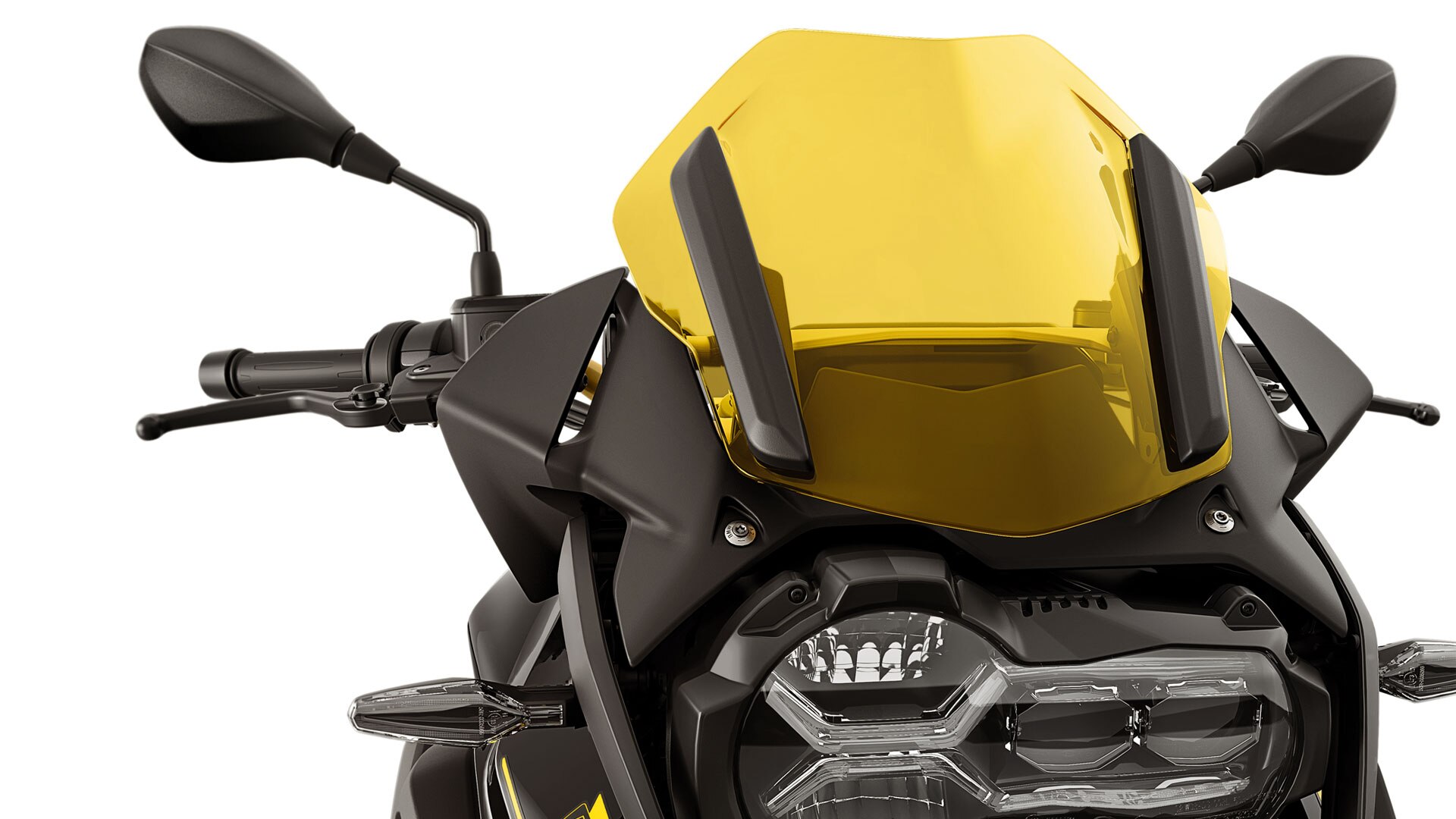Vemos o Vidro defletor desportivo da Edição “40 Years GS” em amarelo.