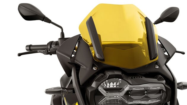 Vemos o Vidro defletor desportivo da Edição “40 Years GS” em amarelo.