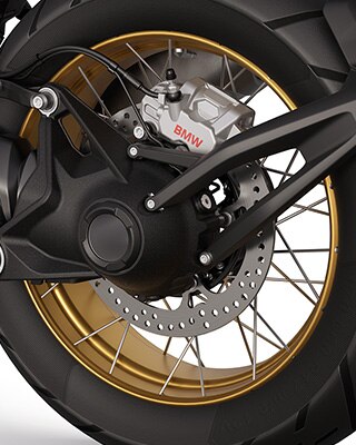 As jantes de raios cruzados douradas da R 1300 GS Option 719 Tramuntana