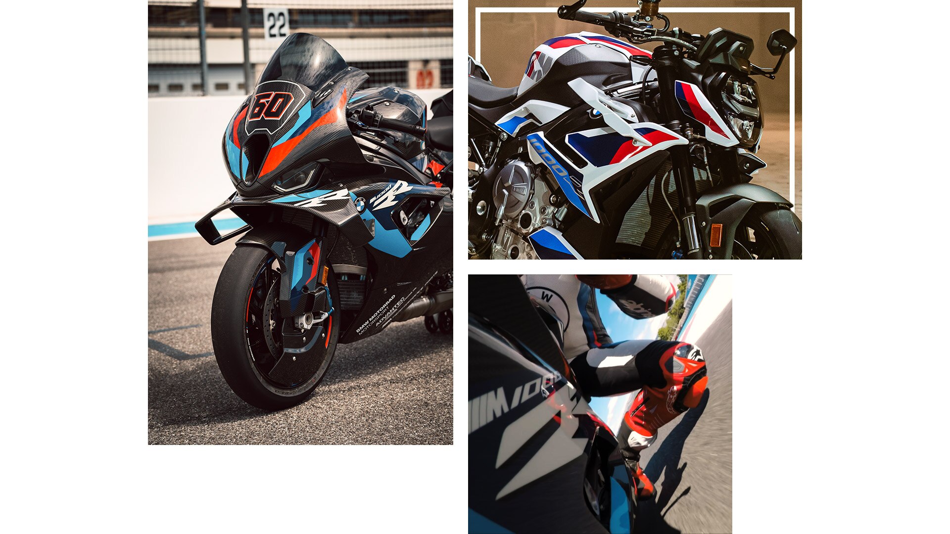 Colagem de imagens das M 1000 RR e M 1000 R em condução.