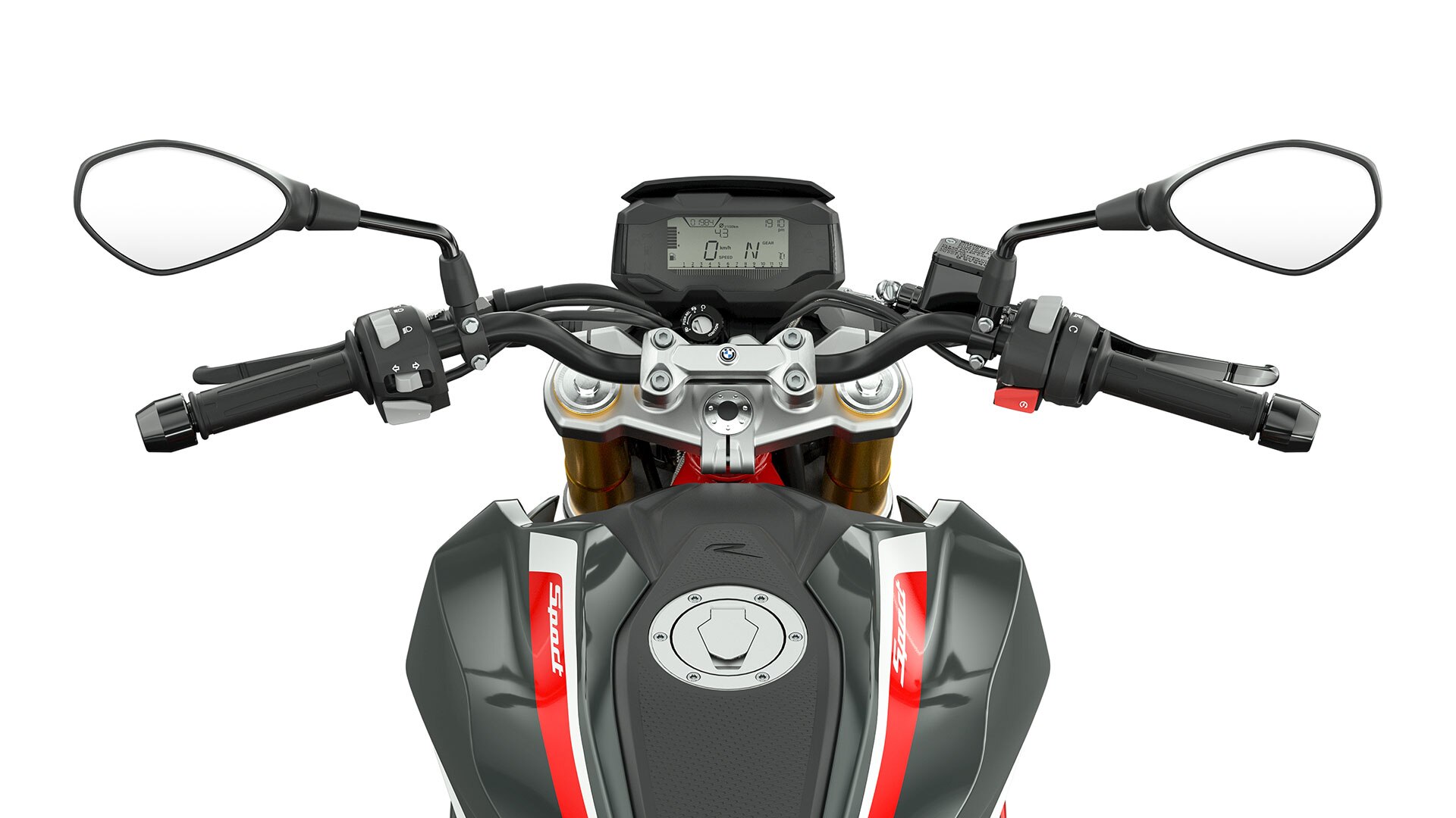 Vemos o guiador e os elementos operacionais da G 310 R.