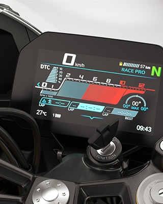 Modos de Condução Pro e o ecrã TFT de 6,5" da F 450 RR da BMW Motorrad