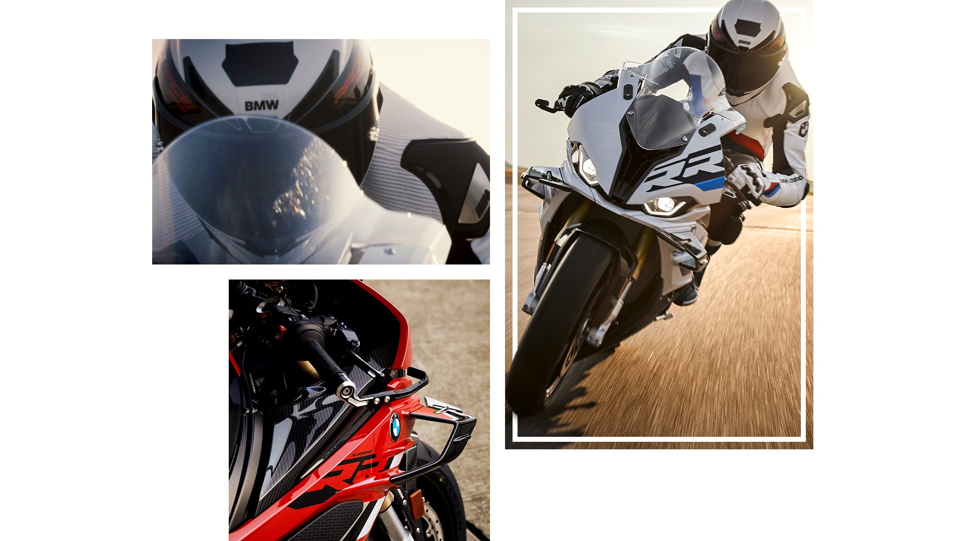 Colagem de imagens da S 1000 RR durante a condução.